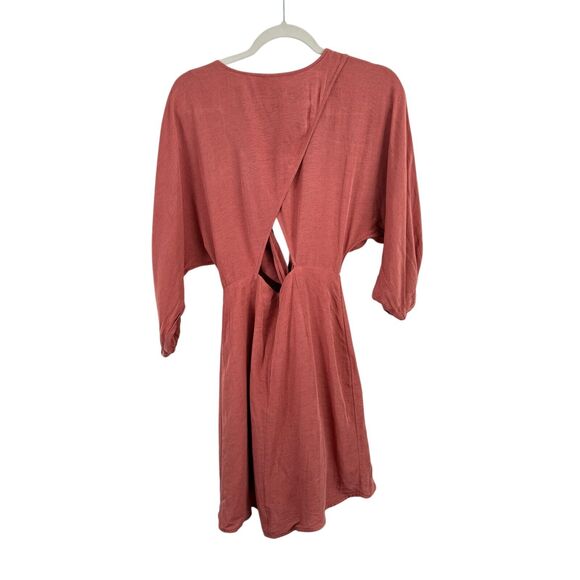 Anthropologie Puff Sleeve Wrap Mini Dress Linen Blend Rose Pink Womens Size 8 - Picture 8 of 9